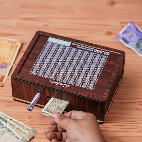 eCraftIndia Wooden Piggy Bank for Kids Girls Boys Adults | Coin Box with Numbers | 50,000 Rs Goal Tracker | Donation Box | Money Box | Money Saving Box for Adult | Piggy Bank for Kids Return Gift 2