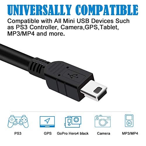 JGD PRODUCTS JGD 5 Pin Mini USB Cable (1.5 M) USB 2.0 Type A to Mini B Cable Compatible with GoPro Hero 3+, PS3 Controller, MP3 Player, Digital Camera, Black 3