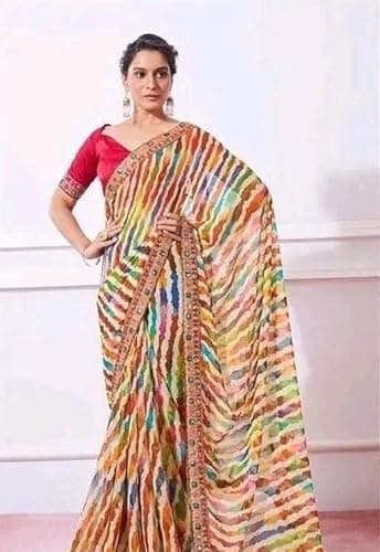 Festive Ethnic Saree Lightweight Comfortable Party Occasion Decorative Pattern Smooth Finish Multi 5