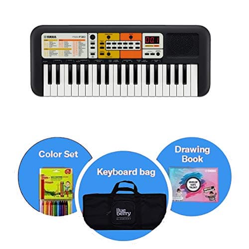 YAMAHA PSS-F30 Portable 61 Keys Keyboard With Promotional Value Pack Includes Blueberry Bag, Drawing Book, Wax Crayons (Battery and USB powered)