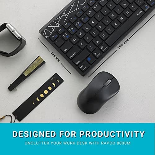 Rapoo 8000M Multi-Mode Keyboard and Mouse Set Bluetooth 3.0/4.0 Wireless 2.4 GHz 1300 DPI Combo- Black 5