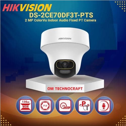 HIKVISION 2MP ColorVu Audio PT 360° Built-in Mic IR White Light with Solid Light Alarm Motion Detection 2MP HD Indoor CCTV Camera [DS-2CE70DF3T-PTS] for 2MP & Above DVR + BNC/DC, White 5