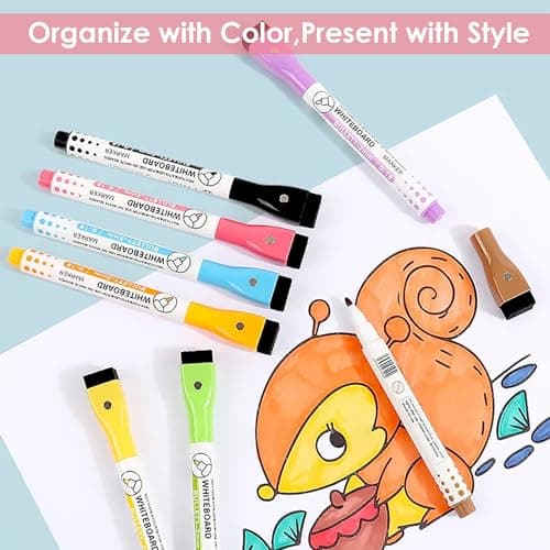 GLUN® Multicolour Whiteboard Markers Pens, Pack of 8 Dry Erase Markers with Eraser on Cap, Magnetic Washable Markers for White Board 3