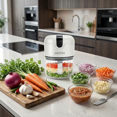MILTON 6-in-1 Rechargeable Mini Electric Chopper I Unbreakable Food Grade Material I Stainless Steel Blade I Powerful Motor I Perfect to Chop, Mince, Cut, Dice, Whisk, Blend, Grey 2