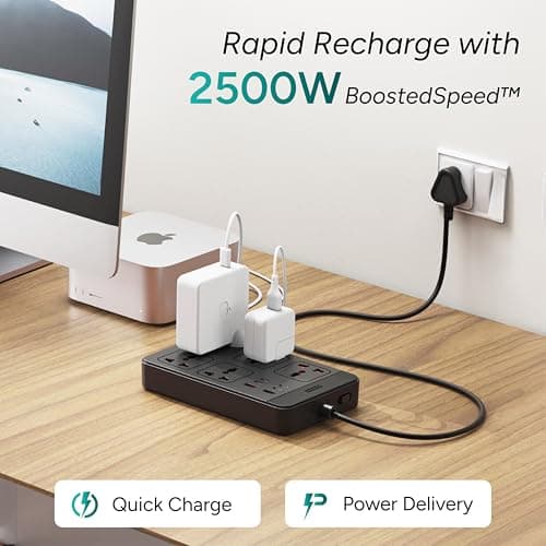 Ambrane Extension Board, 4 Type C, 2 USB, 5 International Power Sockets, 2500W Output, Long Cable, Wall Mount Option, Supports Laptop Charging for Office, Home Appliances (SmartStrip 2 Pro, Black) 3