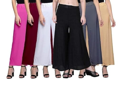 Vigau Casual Wear Soft Fabric Flared Loose-fit Palazzo for Women Pack of 6 L Multicolor039