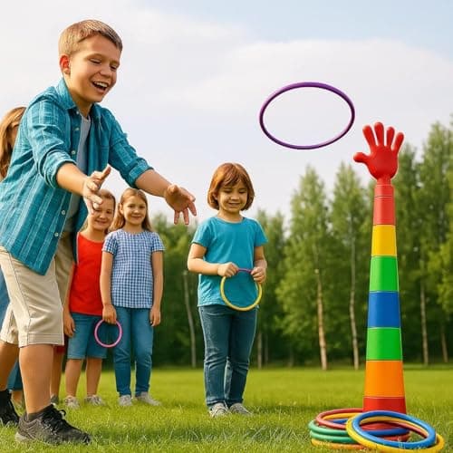 2 in 1 Ring Toss Game for Kids | Indoor Outdoor Fun Learning Activity Toy | Stacking Rings & Target Throw Game | Multicolor Plastic Toy for Baby | Birthday Gift for 1-5 Years - Random Design 3