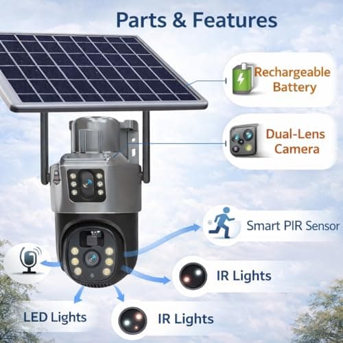 Guard Well Dual Lens Solar Powered PTZ Outdoor CCTV Camera | 360° View | Color Night Vision | Motion Detection | Two Way Audio | 4G SIM-Based Camera with Mobile App V380 Pro (New Dual Lens Solar) 3