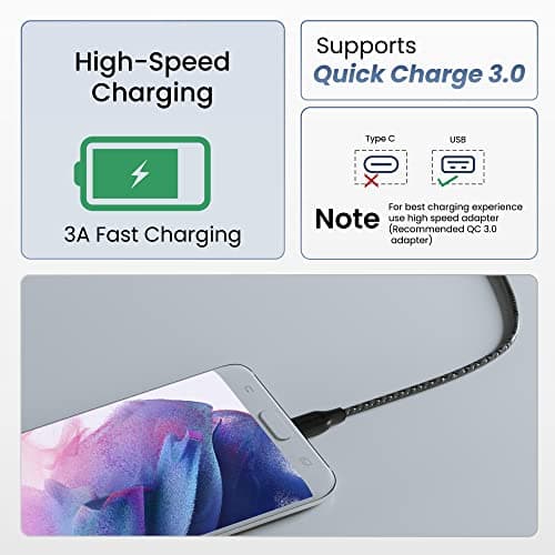 Ambrane Unbreakable 60W / 3A Fast Charging 1.5m Braided Micro USB Cable for Smartphones, Tablets, Laptops & Other Micro USB Devices, 480Mbps Data Sync, Quick Charge 3.0 (RCM15, Black) 2