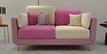Stylish & Luxury Cushioned Couch Relax sectional Sofa in Fabric & Velvet and Heavy Duty Sofas Ideal for Bedroom, Living Room, Guest Rooms, Homes, and Offices-(2 Seater Pink & Beige).