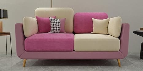 Stylish & Luxury Cushioned Couch Relax sectional Sofa in Fabric & Velvet and Heavy Duty Sofas Ideal for Bedroom, Living Room, Guest Rooms, Homes, and Offices-(2 Seater Pink & Beige).