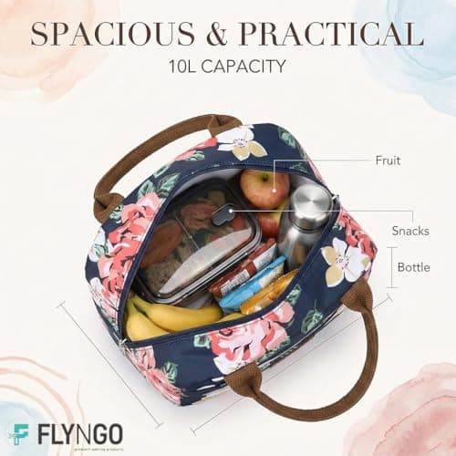 FLYNGO Nylon Large Insulated Lunch Bag for Office Men, School, Women, Tiffin Pouch Bag, Hot & Cold Lunch Box Bags for Boys, and Girls (Blue Rose), 10 Liters 5