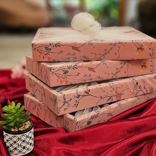 SATYAM KRAFT 6 Pcs Multipurpose Decorative Folding Gift Box | Premium Paper Tray with Net for Wedding Return Gifts, Shaadi/Marriage, Anniversary, Hampers, Festive, Birthday Gift Packaging (Pink)