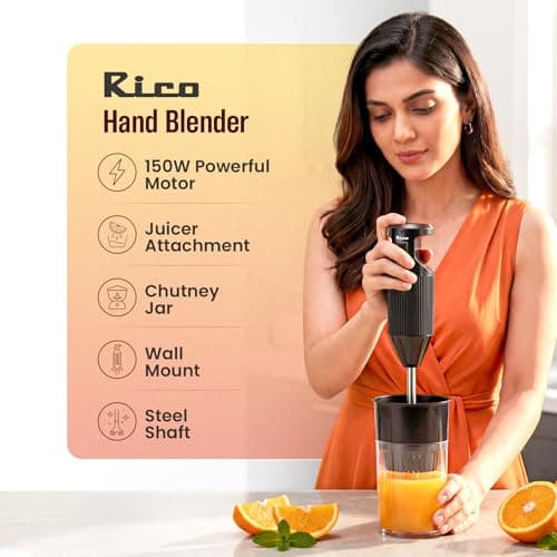 Rico Heavy Duty Portable Hand Blender For Kitchen | 2 Years Replacement Warranty | 5 Blades for Making Juice, Chutney, Smoothie, Whipping & Chopper for Easy Cutting | Non Seed Crushing Juicer Blade 4