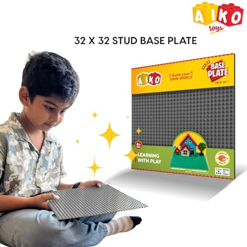 AIKO Classic Grey Base Plate – 32 x 32 Studs (10" x 10") | Durable ABS Plastic Building Base | Sturdy Foundation for Construction Play | Compatible with Major Block Brands | Ideal Gift for Kids 4+ 3