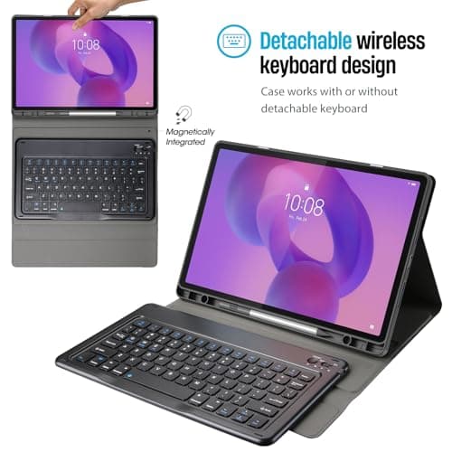 ProCase Tablet Case with Keyboard Compatible with Lenovo Idea Tab Plus 12.1"/Tab K12, Folio Cover with Magnetically Removable Wireless Keyboard, Multi-Angle Stand and Pen Holder, Black 3