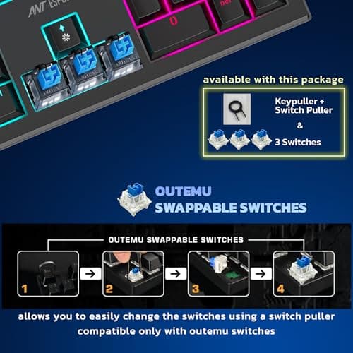Ant Esports MK1850 Mechanical Wired Gaming Keyboard Blue Switch Hot-Swap Mech Keyboard with Volume Knob 17 Modes RGB Backlit Full Keys Anti-Ghosting,Dual Colour Injection Moulded Key capsfor PC-Black 4
