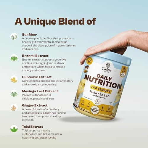 Origin Nutrition Senior Elder Adult Care Plant Based Protein Powder | Diabetic Friendly | For Healthy Ageing | 20 Vitamins & Minerals | 5 Superfoods Ayurvedic Herbs | Easy to Digest | No Preservatives 4