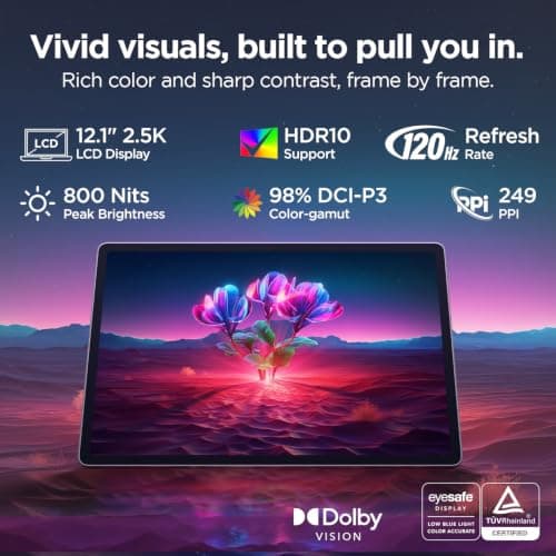 Lenovo Tab Plus Gen 2 with JBL 9-Unit Speaker System | WiFi only | 12.1" 2.5K Display, 800nits Peak Brightness |8GB RAM + 128GB ROM (Expandable Upto 2TB)| MediaTek Dimensity 7400| 10200mAh | White 4