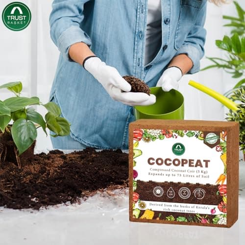 TrustBasket Premium Cocopeat 5kg (Expands Upto 75 litres) | Kerala Coconut Husk | Superior Water Retention | Organic Coco Coir for Plants | Expandable Cocopeat Block Outdoor Gardening 6