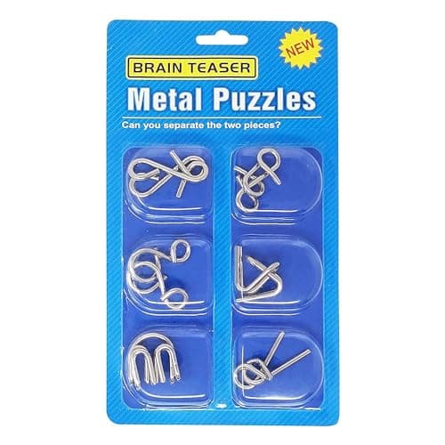 RVM Toys Set of 6 in 1 Metal Puzzle Brain Teaser Challenge Set IQ Busters Intellectual Toy for Kids and Adult Design Blue