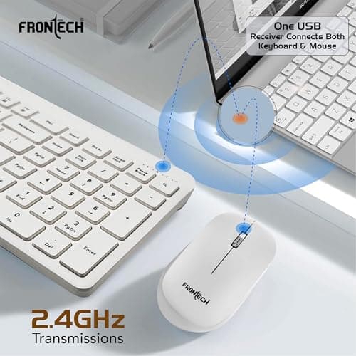 Frontech Wireless Keyboard & Mouse Combo–2.4GHz, 106 Keys, 3200 DPI Mouse, Power-Saving Design, 3-Year Warranty, White (KB-0030P) 5
