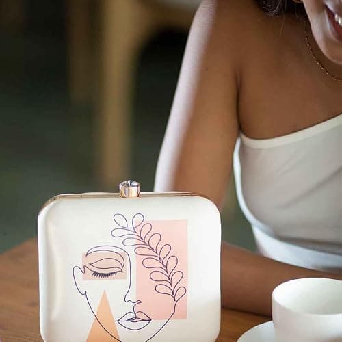 Artklim Off White Women Face Printed Box Clutch Sling Bag - Detachable Golden Chain Strap Purse for Traditional, Contemporary, Stylish Outfits & Events, Birthday - Gifts for Best Friend 2