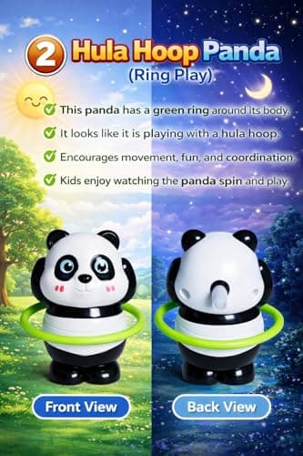 MERRILY Cute Panda Toy Set for Kids – Rotating & Moving Action Panda Figures, Interactive Fun Play Toys, Safe Educational Gift for Boys & Girls 3+ (3PCS Set) 4