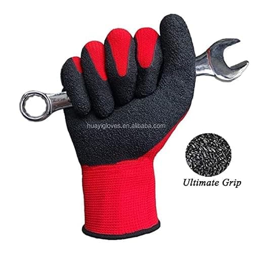 WISHPOOL Nylon Latex Coated Firm Grip Industrial Safety Work Cut Resistant Gloves, Red- 5 Pairs. 5