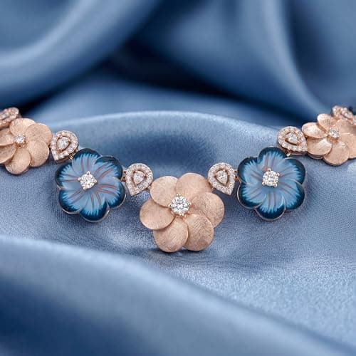 VEDA SILVER| Women's Necklace Set in 92.5 Sterling Silver with Blue Enamel and Sparkling Stones| Rose Gold Finish| Includes Matching Earrings| Polished| Waterproof 3