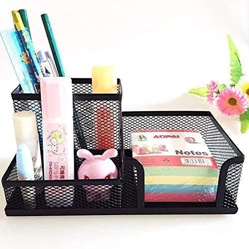 Rukshal enterprise Multi Compartment Metal Mesh Desk Organizer with Pen Holder File Sorter Storage TrayDurable Black Office Supply Organizer for Desk Accessories Stationery Notebooks 2