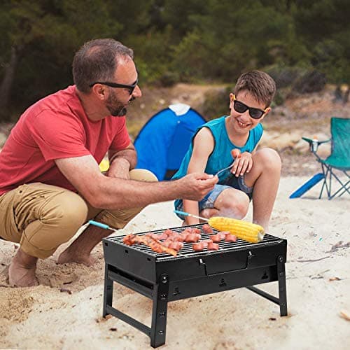 EASY SHOPE Folding & Portable Outdoor Barbeque Grill Toaster Charcoal BBQ Grill Oven Carbon Steel, Black,1-pcs. 6