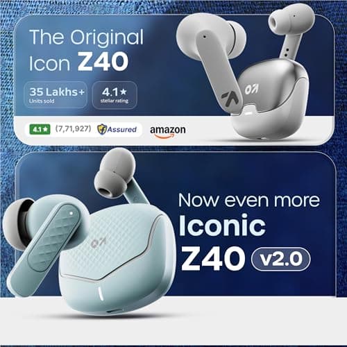 GOBOULT Z40 V2.0 with 70H Playtime, Quad Mic ENC, 45ms Low Latency, 13mm Bass, Legacy Continues, IPX5, Bluetooth 5.4, TWS Truly Wireless in Ear Earbuds (Arctic Blue) 3