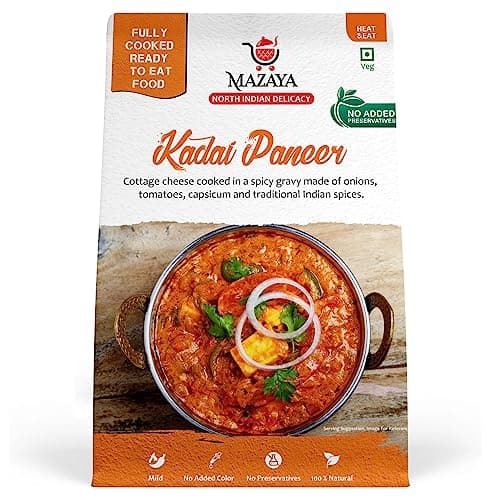 MAZAYA Heat & Eat Fully Cooked Ready to Eat Kadhai Paneer (Veg 300 Grams) with No Preservatives, No Added Artificial Colour & Flavour | Natural Instant Food Items Ready to Eat