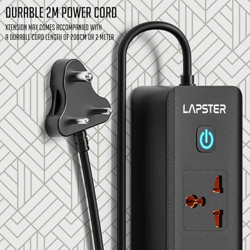 Lapster Xtension MAX with 4 USB Port + 2 Ports Type-C PD + 4 Power Sockets Extension Board, 2500W Power Converter, Cord Length 2Mtr (Black) 4