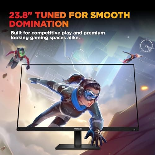 HP OMEN Gaming Monitor, 23.8 inch(60.5 cm) FHD, 165Hz, 3-Sided Borderless, 300 nits, Pivot Rotation, Anti-Glare, Height Adjustable, Eye Ease (Eyesafe® Certified), 780F0AA (Black) 2