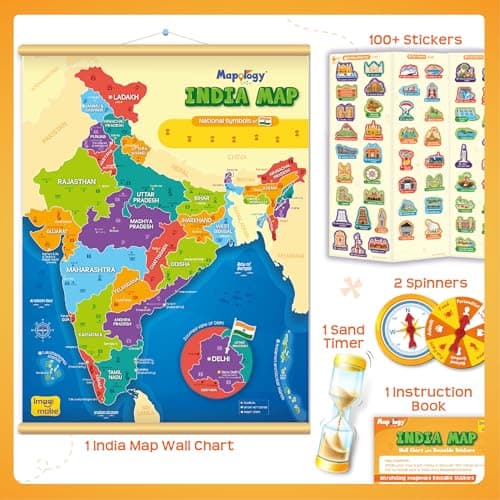 Imagimake Mapology India Map with Reusable Stickers | Educational Toy | Kids Learning Toys For Age 6 Years+ | Best Birthday Gift for Kids Age 5,6, 7, 8 2