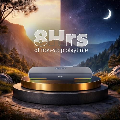 Philips TAB4120BL/94 Wireless Bluetooth Soundbar, 20W, 8H Playtime, Bluetooth 5.1, TWS Mode, RGB Light, LED Indicator, Built-in Mic, Voice Assistant, AUX/USB/TF Card Input, USB-C Charging (Sky Blue) 6