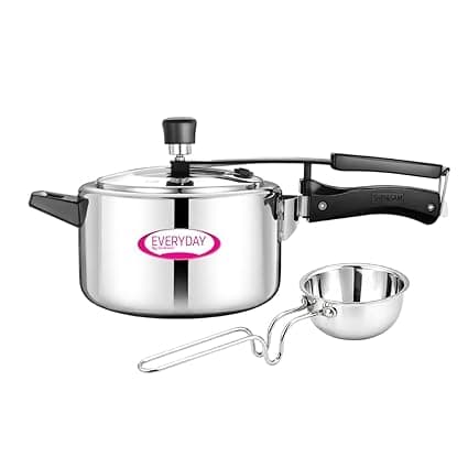 Everyday Stainless Steel Pressure Cooker 3.5L & Tri-Ply Tadka Pan Combo | Mirror Finish Inner Lid Cooker | 13cm/550ml Heavy Gauge Tadka Pan | Long Wire Stand-Handle | Gas & Induction Compatible
