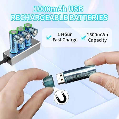 KAIASHA AA USB Rechargeable Li-Ion Battery for Remote Control, Mouse, Small Fan, Toy Battery (Pack of 2) with Type-C Charging Cable (1000 mAh AA) 4