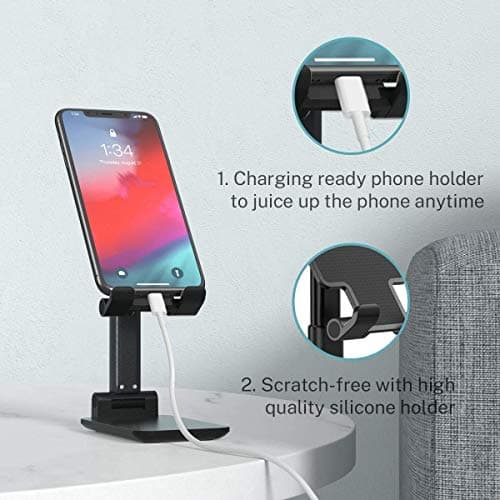 HOLD UP Adjustable Cell Phone Stand, Foldable Portable Phone Stand Phone Holder for Desk, Desktop Tablet Stand Compatible with Mobile Phone/iPad/Tablet (Black) 5