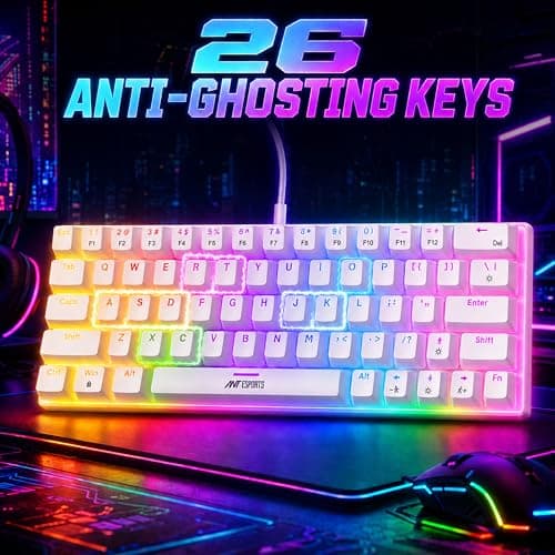 Ant Esports MK1200 Mini 60% Wired Mechanical Gaming Keyboard – Red Switch, Rainbow Backlit, 61 Keys, Anti-Ghosting, USB, Compact TKL – Compatible with Windows, macOS, PS5, Xbox, Laptop & PC (White) 5