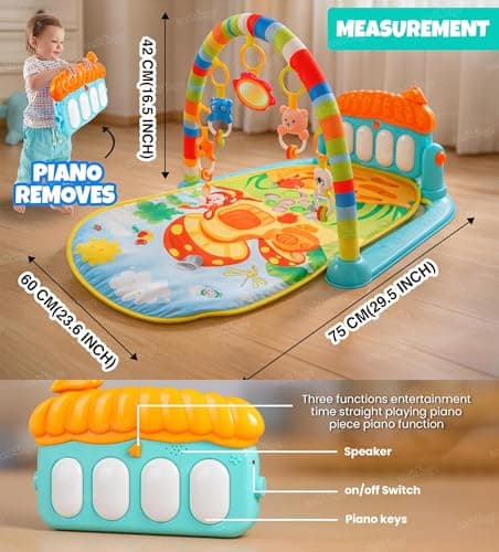 Zest 4 Toyz Baby Play Mat for Babies (1 Year Warranty) Play Gym Floor Mat for Kids with Hanging Rattles Lights & Musical Keyboard Kick and Play Bed | Piano Gifts for New Born Baby - Made in India 3