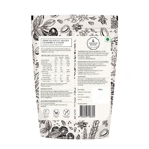 Wingreens Harvest Toasted Millet Muesli 250 g, Cranberry & Almond, Natural, Breakfast Cereal, Healthy Gluten-Free Cereals with Whole Grains, Dried Fruits, Nuts and Seeds, No Artificial Preservatives 2