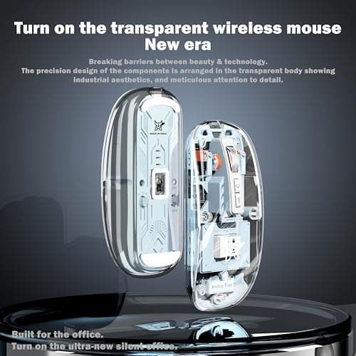 Arctic Fox Pureview Transparent Wireless and Bluetooth Rechargeable Mouse, USB Receiver,LED Battery Magic Silm for Office/PC/Mac/Laptop/Apple/ipad(Space Gray) 2