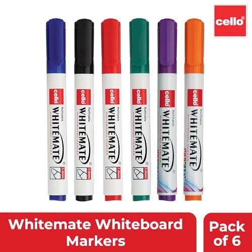Cello Whitemate Whiteboard BoldMarkers | Set of 6 | Assorted Ink Colours | Whiteboard Marker with Easily Erasable Ink | Refillable Whiteboard Markers Markers 2