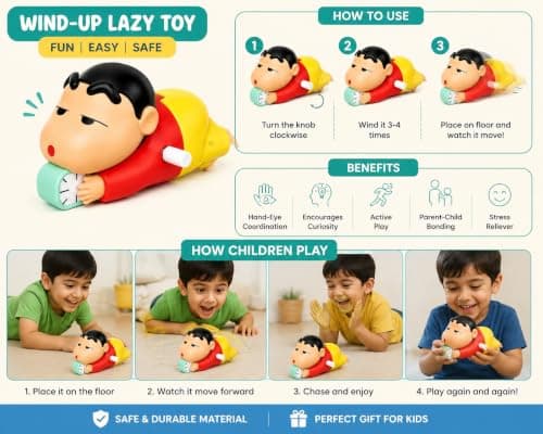 HVB Shinchan Toy for Kids, Crawling Shinchan Action Figure Movable Toy for Babies, Key Operated Wind Up Toys for Kids 5