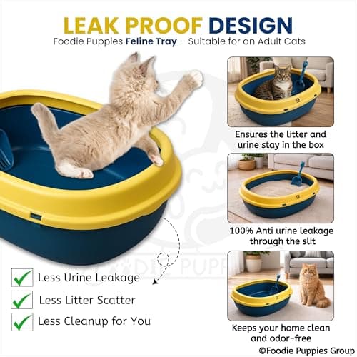 Foodie Puppies Cat Litter Tray with Scooper Cat Toilet - (Feline Tray, 55cm*44cm*19cm) for Cats and Kittens | with Even Rim, Reduces Odor, Perfect Starter for Toilet Training (Colour May Vary) 3