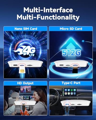 Carlinkit Tbox UHD Magic Box, HD Video Feature in The Sub-Screen, Android 13.0, HDMI Output, Qualcomm 6225 with 8+128GB, Support Wireless CarPlay/Android Auto/Ambient Light/SIM Card 5