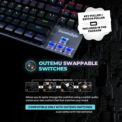 Cosmic Byte CB-GK-25 Pandora TKL Mechanical Keyboard Upgraded with Swappable Outemu Blue Switches and Rainbow LED (Black/Grey) 3